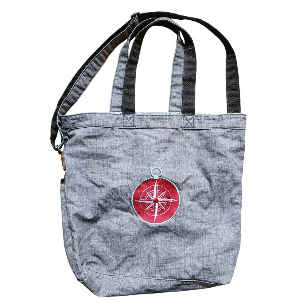 Thirty One Retro Metro Tote Bag Brown Double Handle Shoulder Strap Embroidered